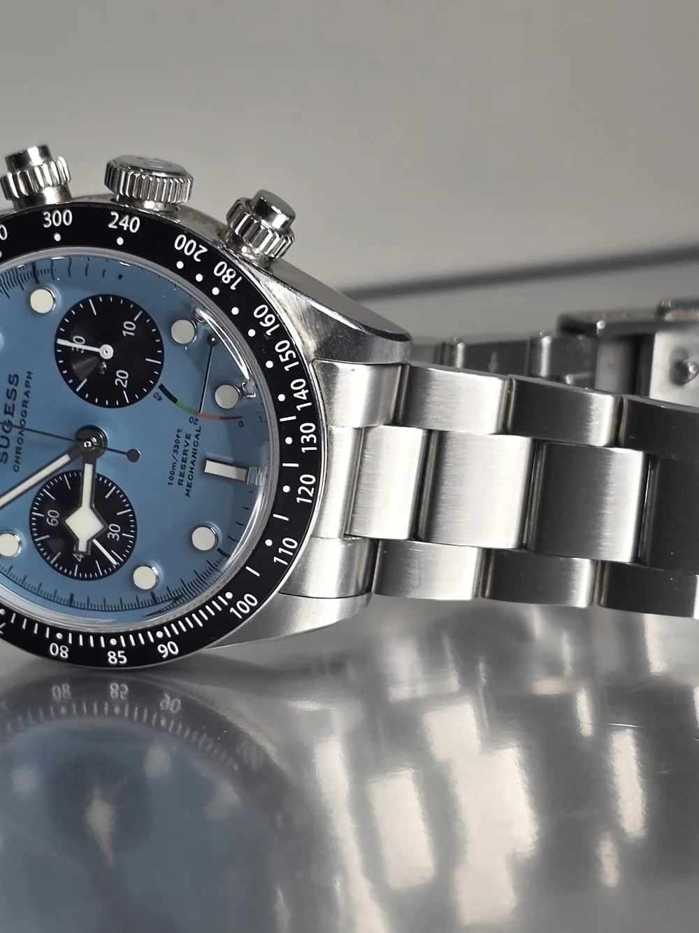 Men's Chronograph Stainless Steel Watch - Ice Blue Dial